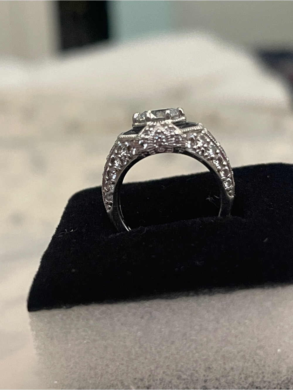 Vintage-Inspired Sterling Silver Ring with Sapphire and CZ Center Stone size 5.5 - Picture 5 of 5